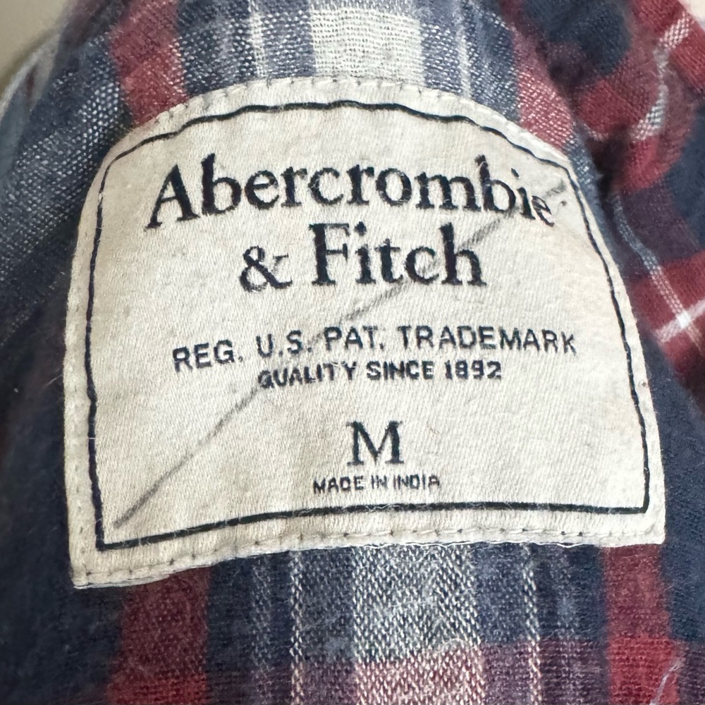 Abercrombie & Fitch Double-Layer Plaid Flannel Shirt Medium Blue Red Cream - Picture 3 of 3